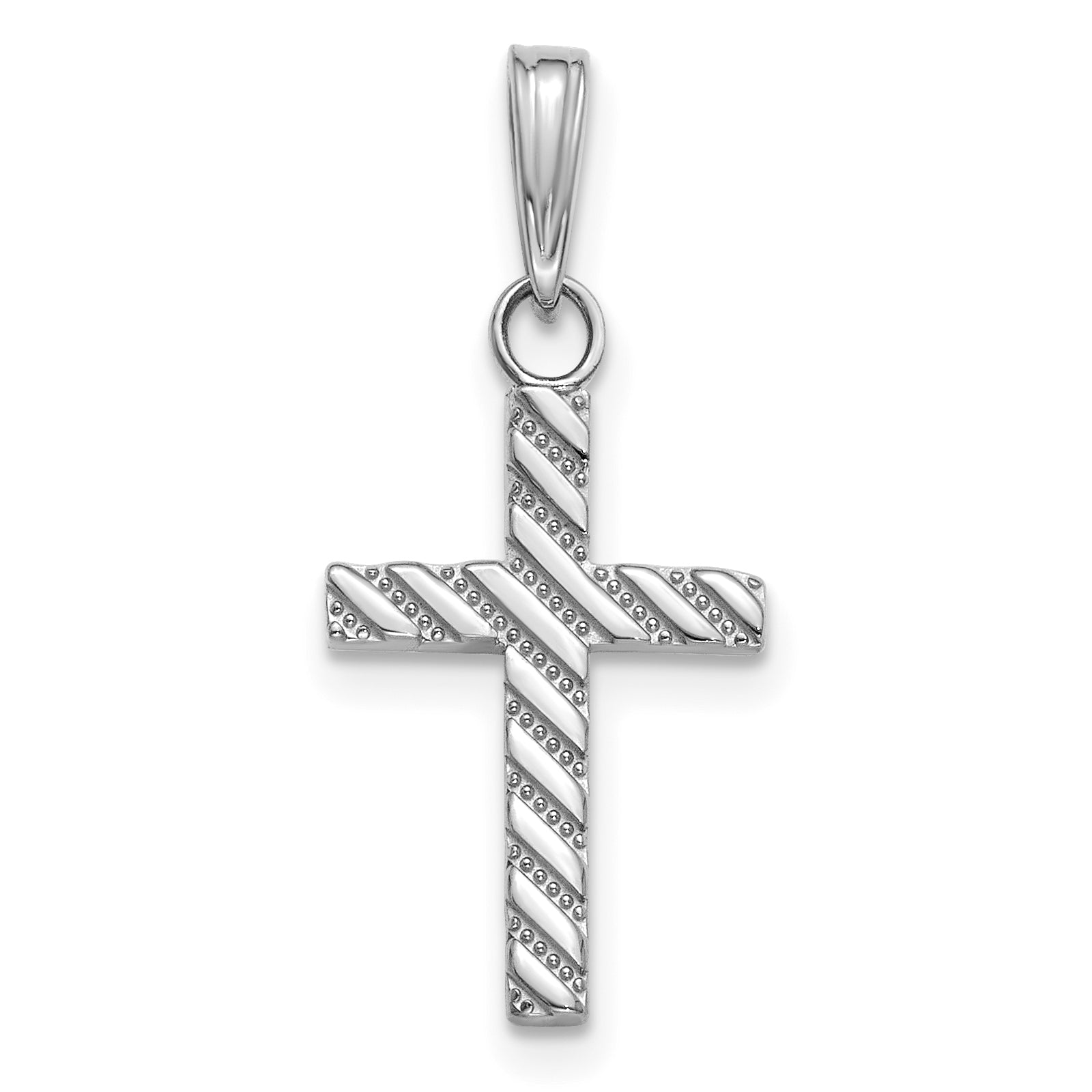 14K white gold beaded polished cross charm - K8548W
