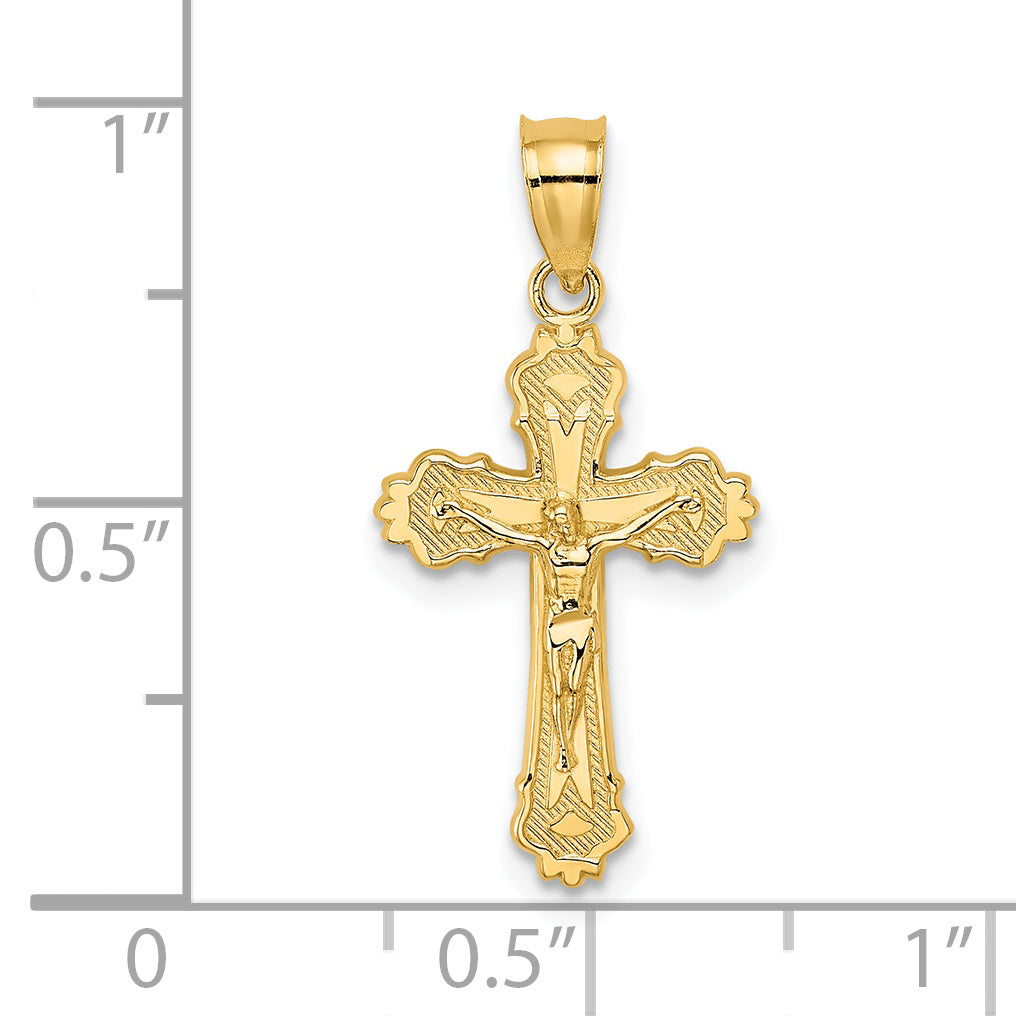 14K gold scalloped-edge crucifix charm dimensions - K8583