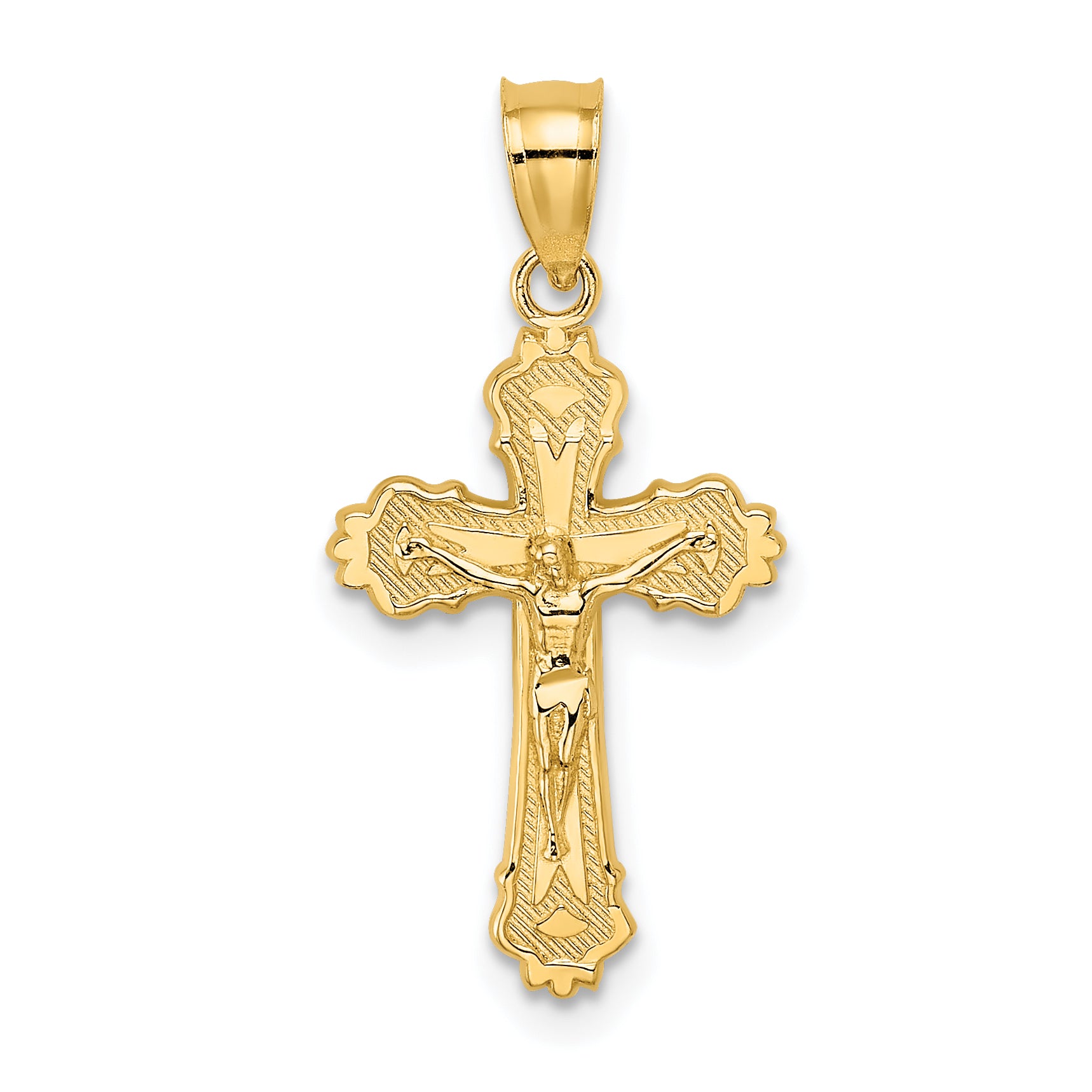 14K yellow gold scalloped-edge crucifix charm - K8583