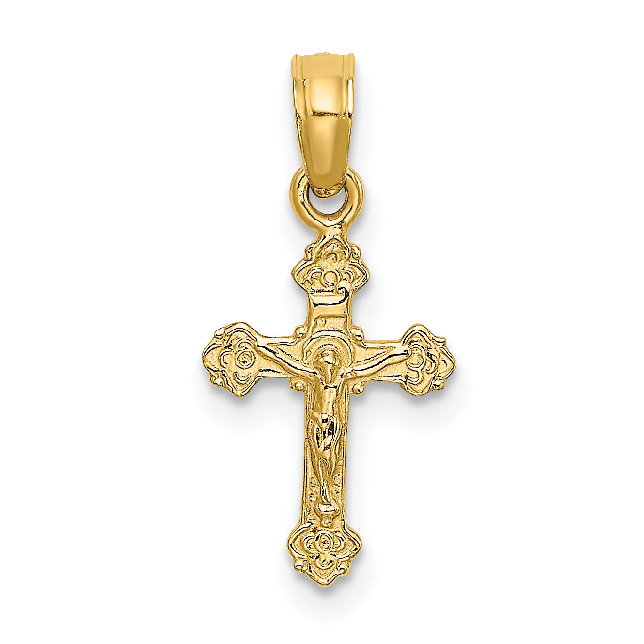 14K Gold Mini Crucifix with Fancy Tips Charm Pendant - main view