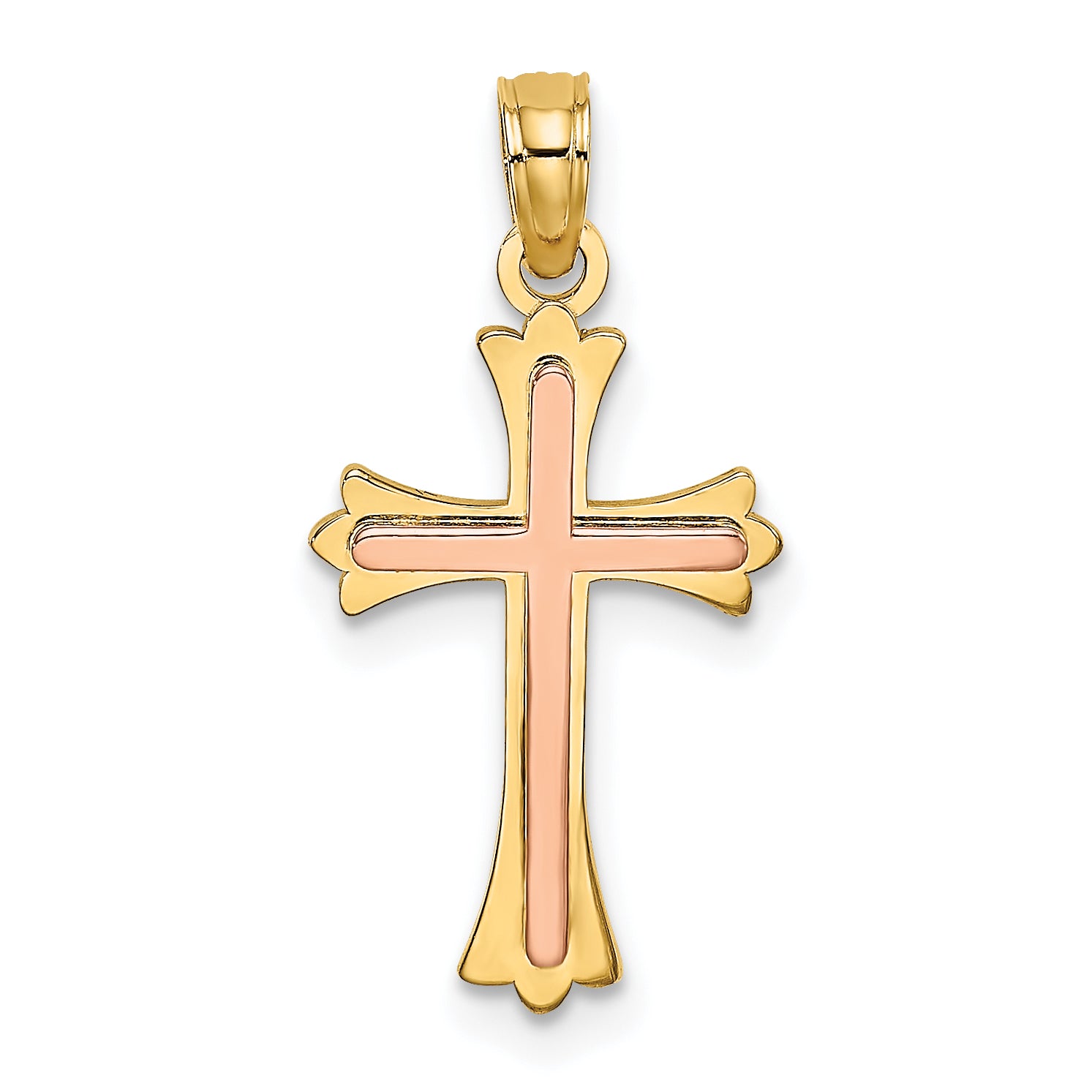 14K two-tone gold polished cross charm - K9067