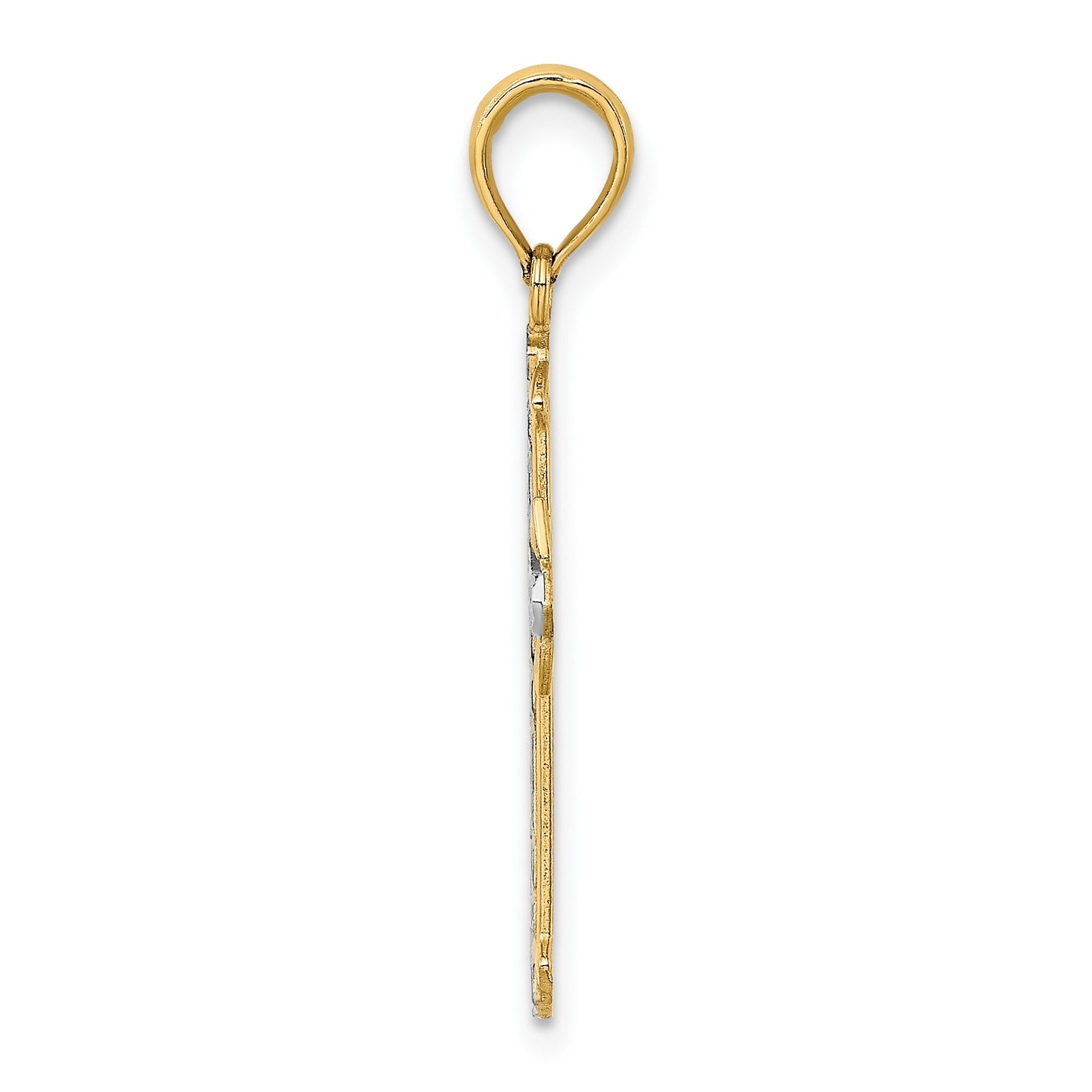 14K Yellow Gold & Rhodium diamond-cut cross pendant – alternate view