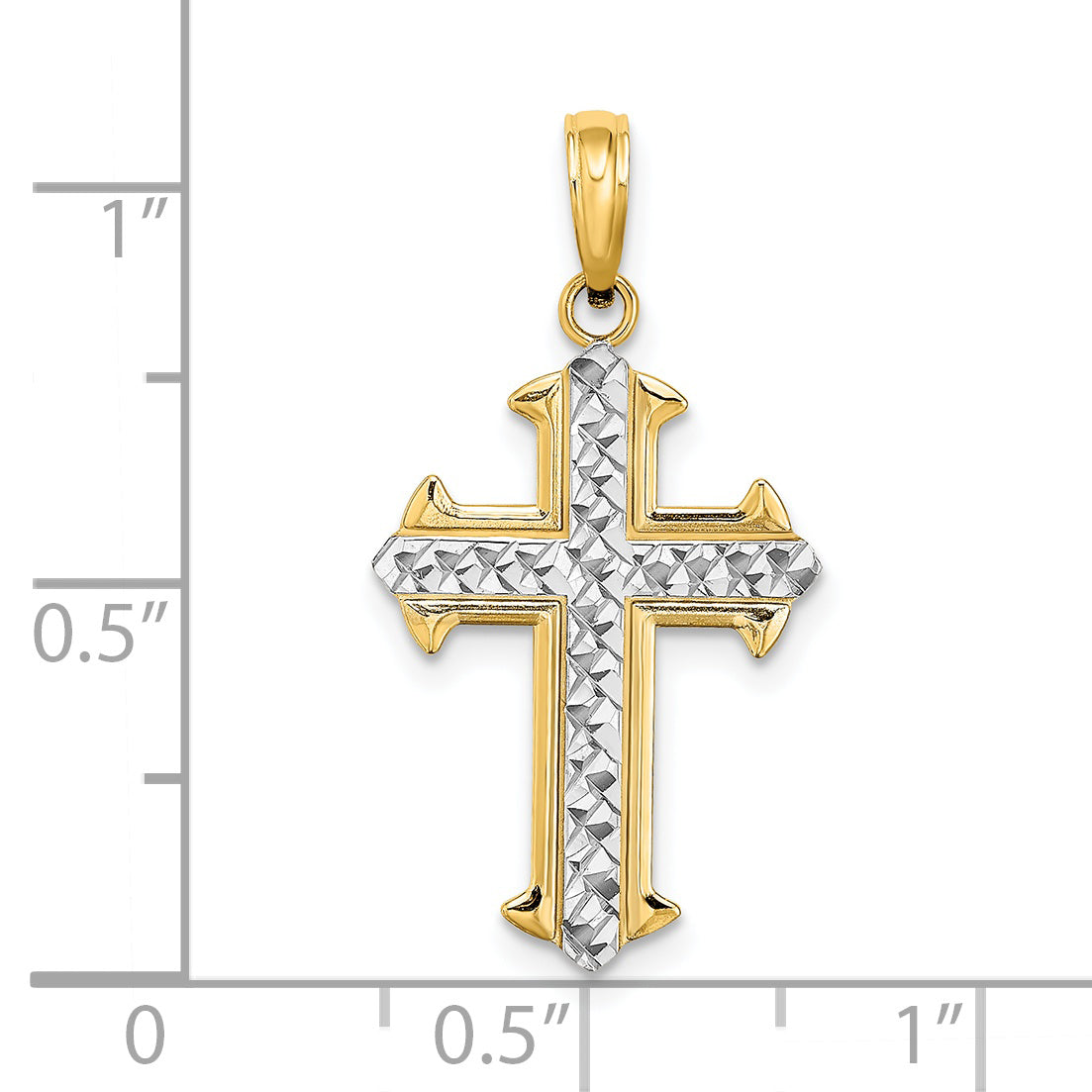14K Yellow Gold & Rhodium diamond-cut cross pendant – dimensions