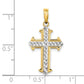 14K Yellow Gold & Rhodium diamond-cut cross pendant – dimensions
