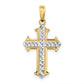 14K Yellow Gold & Rhodium diamond-cut cross pendant – main view