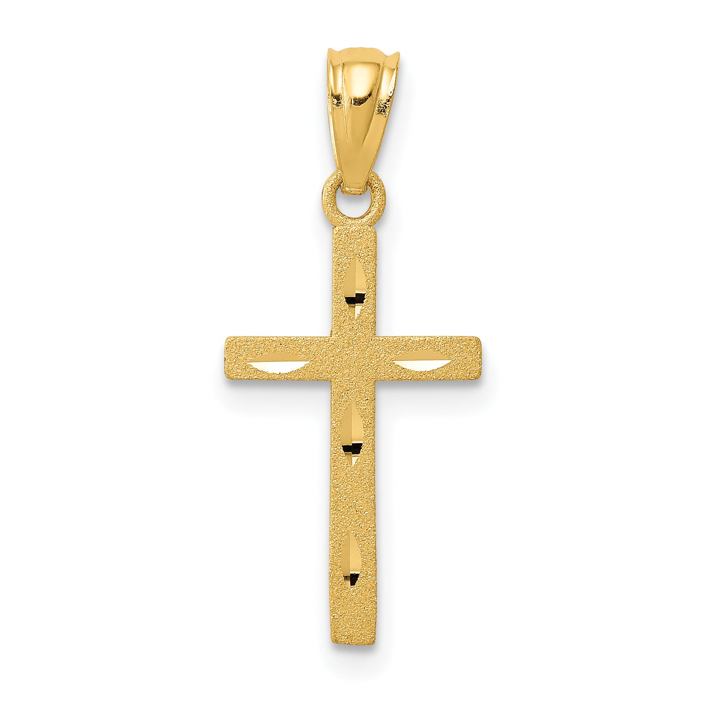 14K yellow gold satin diamond-cut cross pendant – main view