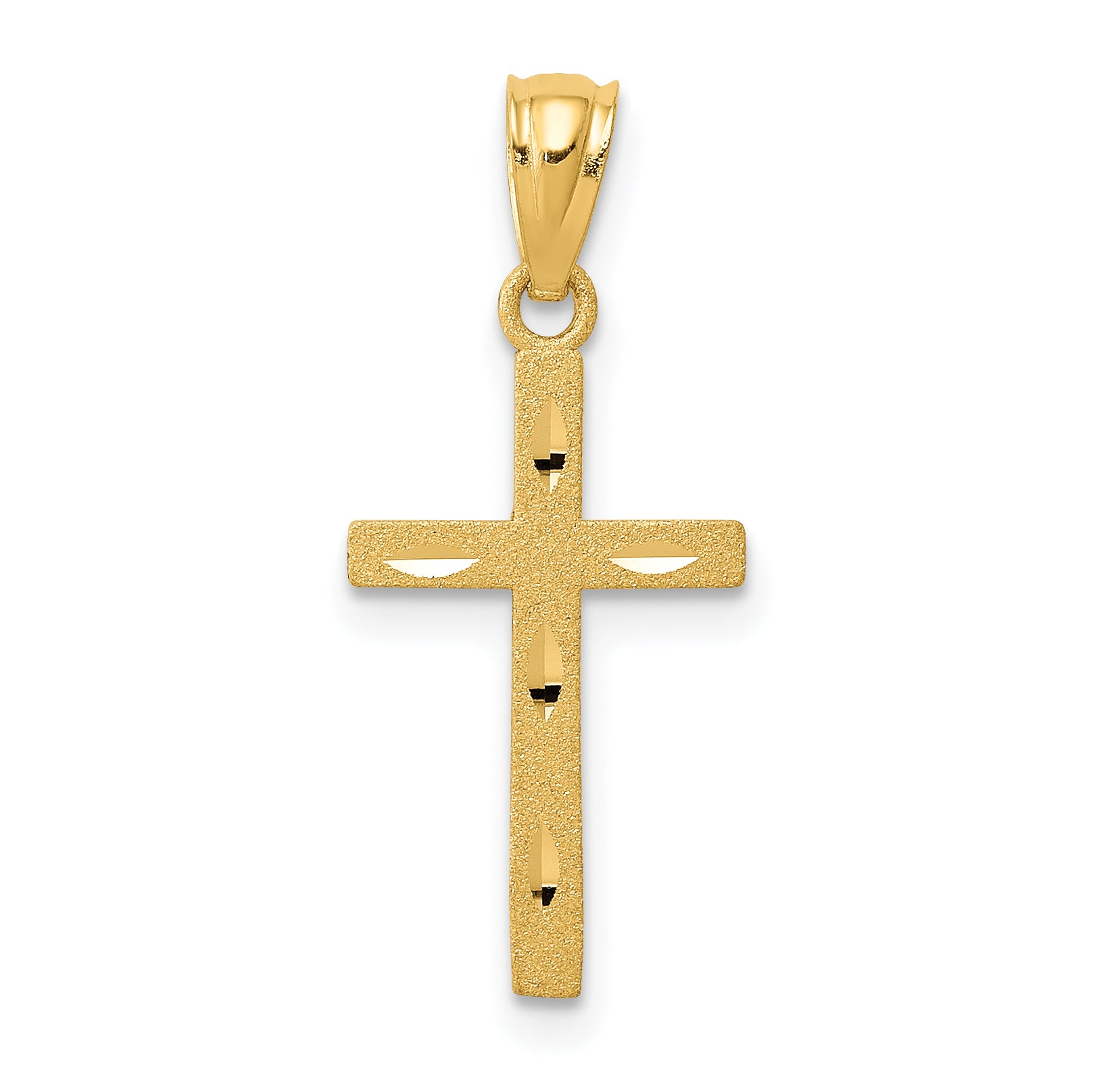 14K yellow gold satin diamond-cut cross pendant – main view