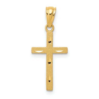 14K yellow gold satin diamond-cut cross pendant – main view