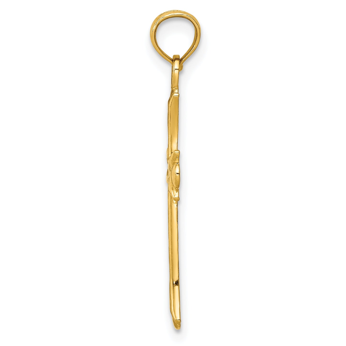 14K Yellow Gold Fleur de Lis Cross Pendant - angle view