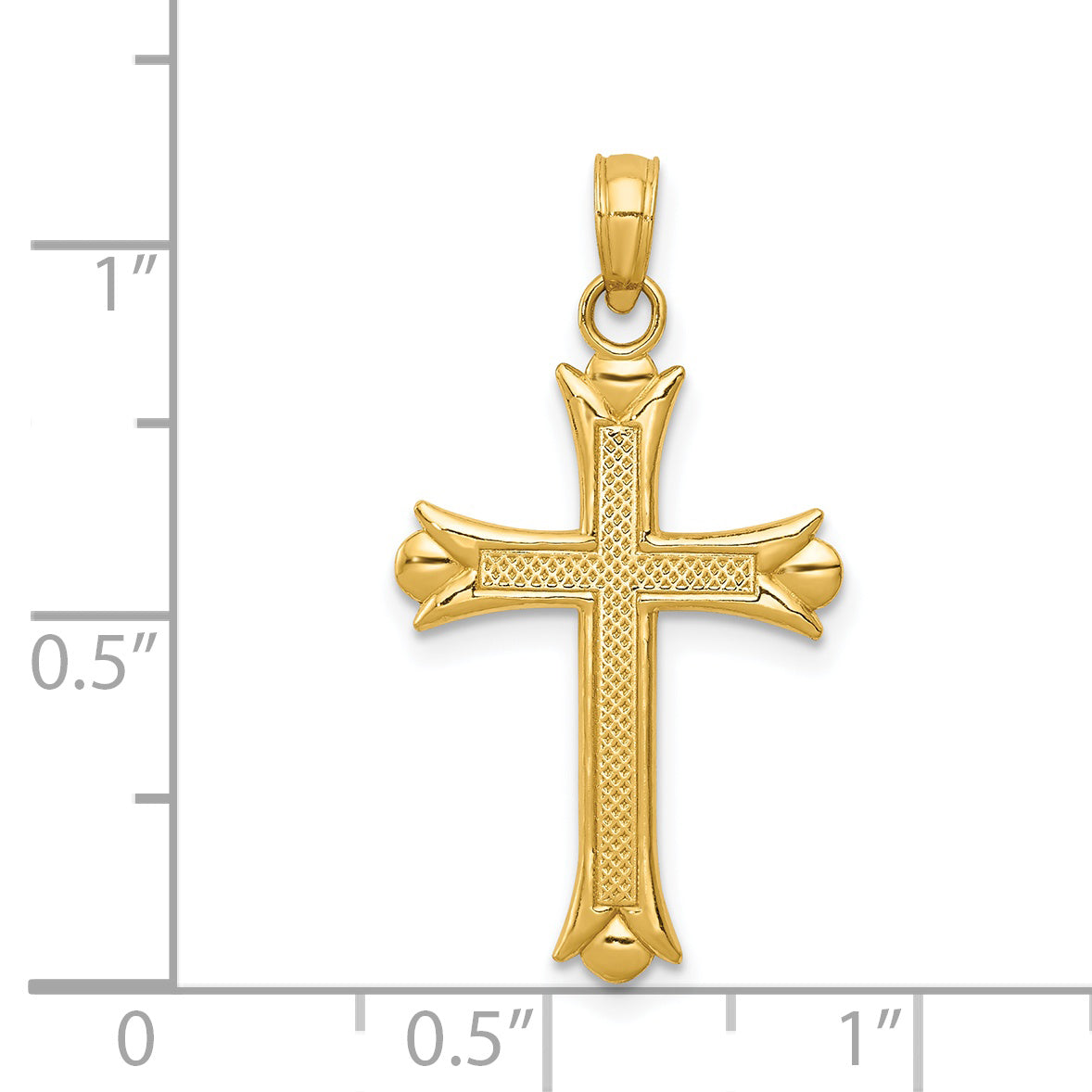 14K Yellow Gold Fleur de Lis Cross Pendant - dimensions