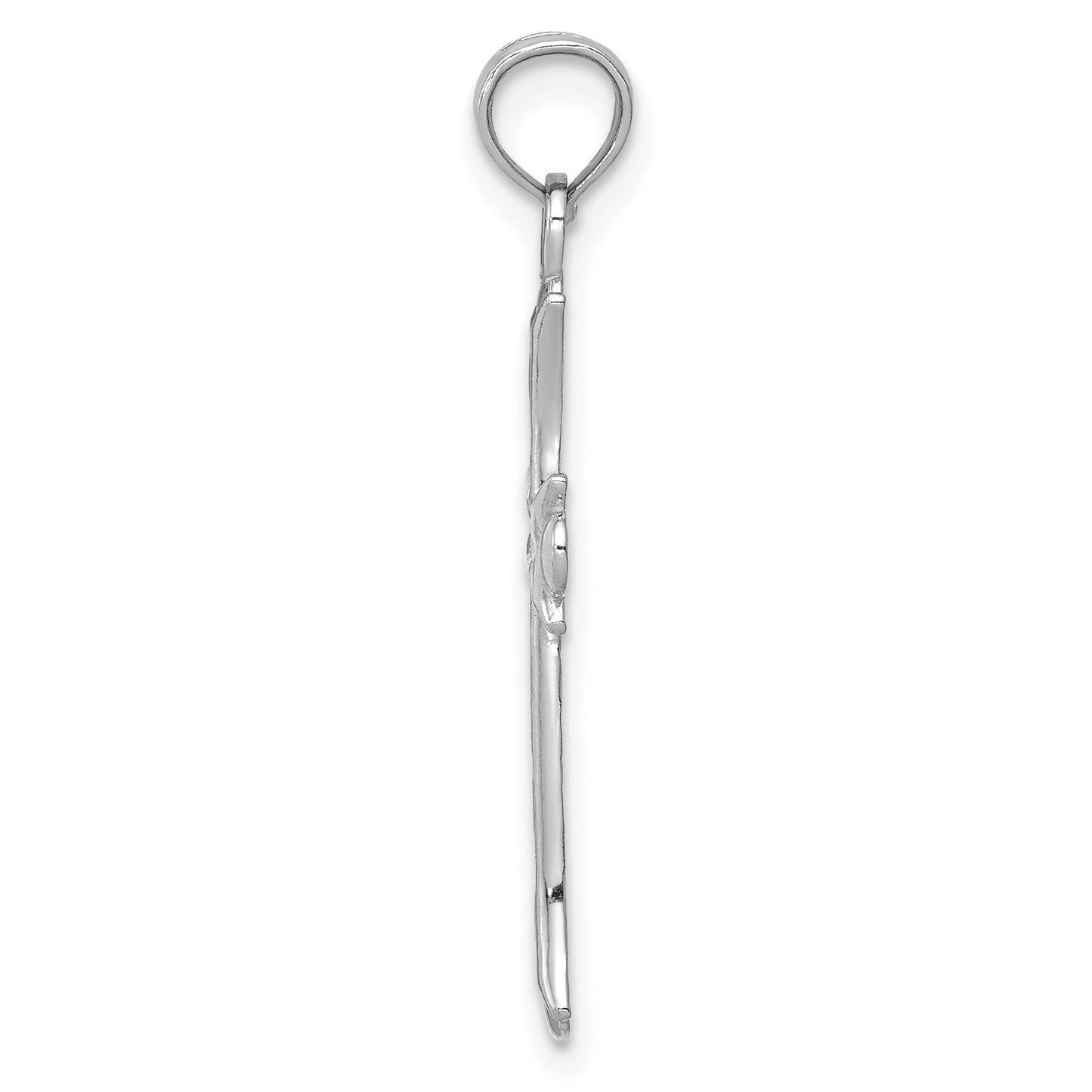 14K White Gold Fleur de Lis Cross Pendant - angle view