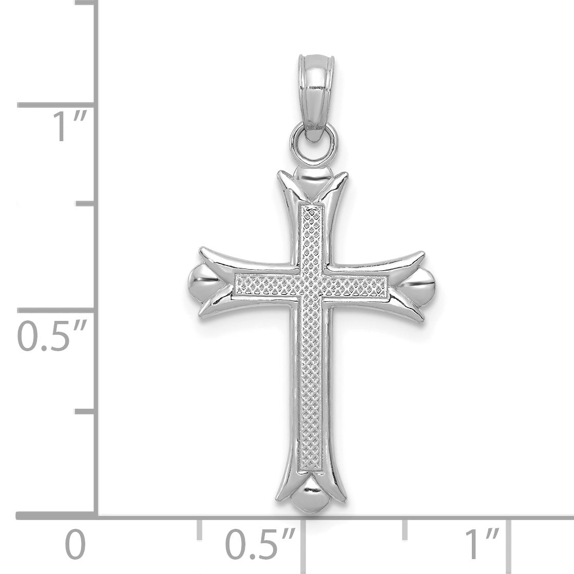 14K White Gold Fleur de Lis Cross Pendant - dimensions