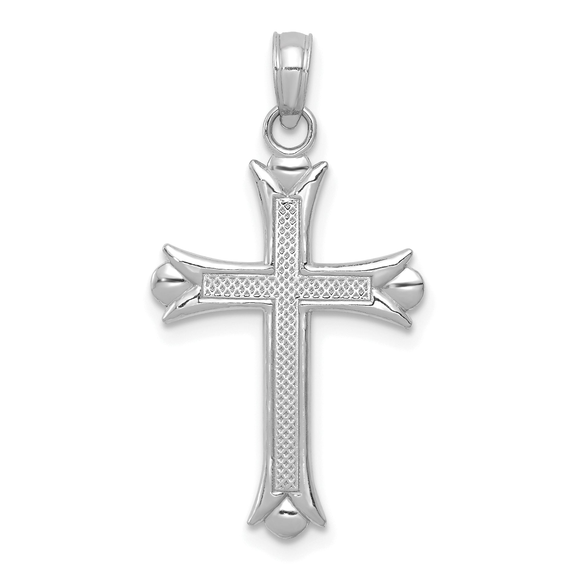 14K White Gold Fleur de Lis Cross Pendant - front view