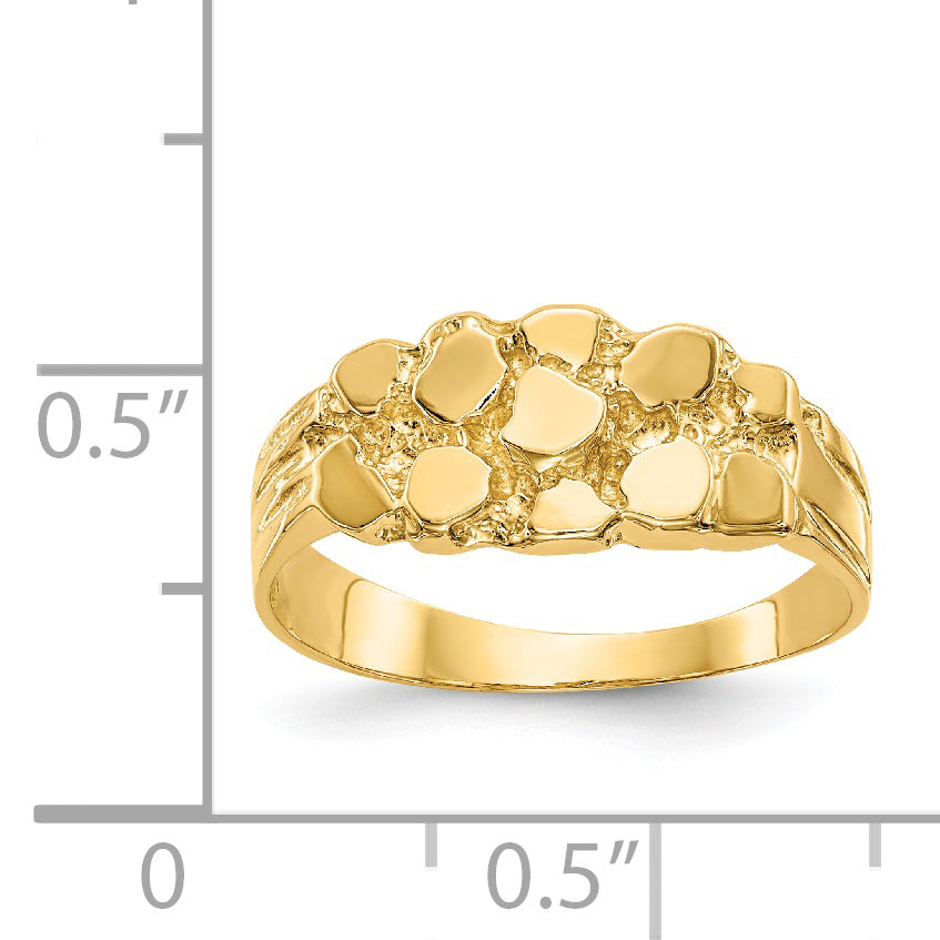 14K gold nugget ring shown on hand