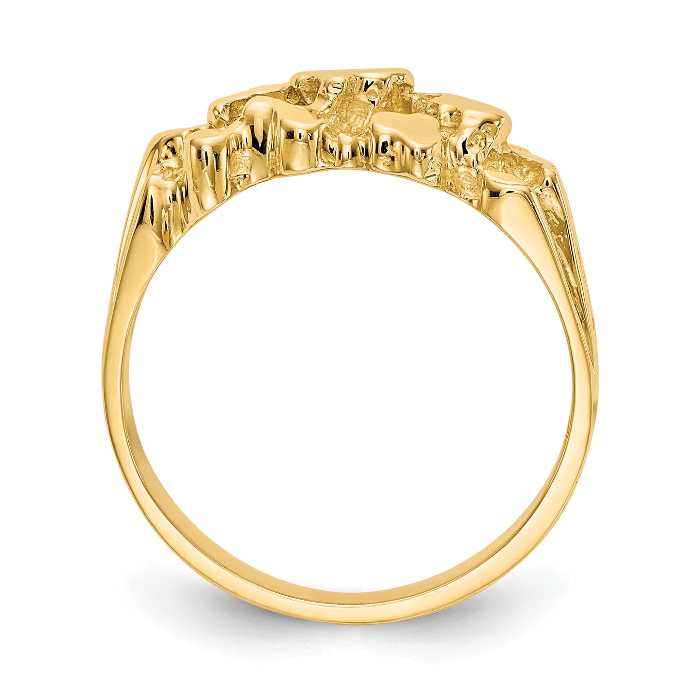 14K gold wide nugget ring, angled view