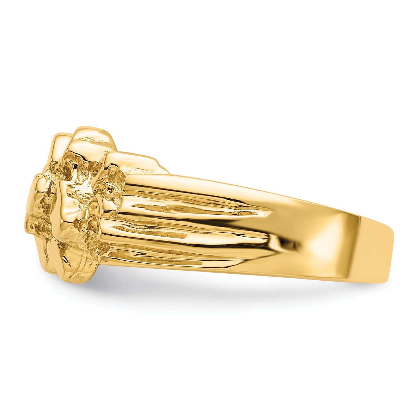 14K gold wide nugget ring, side view