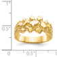 14K gold wide nugget ring shown on hand