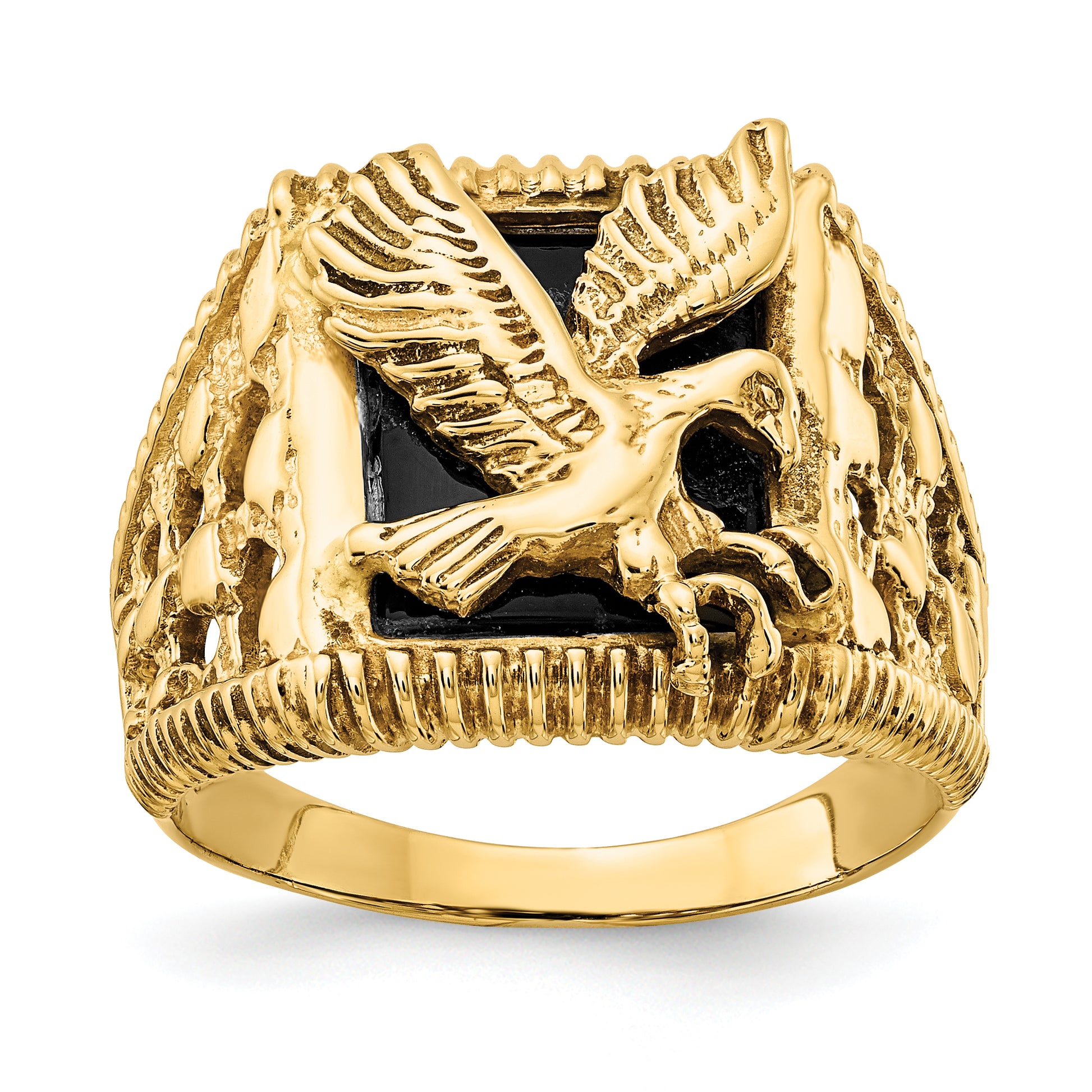 14K Yellow Gold Onyx Nugget Eagle Mens Ring OR53
