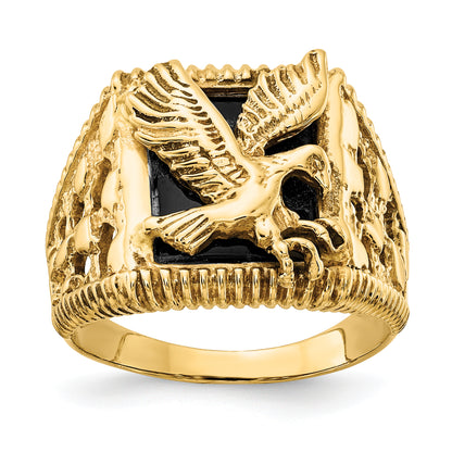 14K Yellow Gold Onyx Nugget Eagle Mens Ring OR53