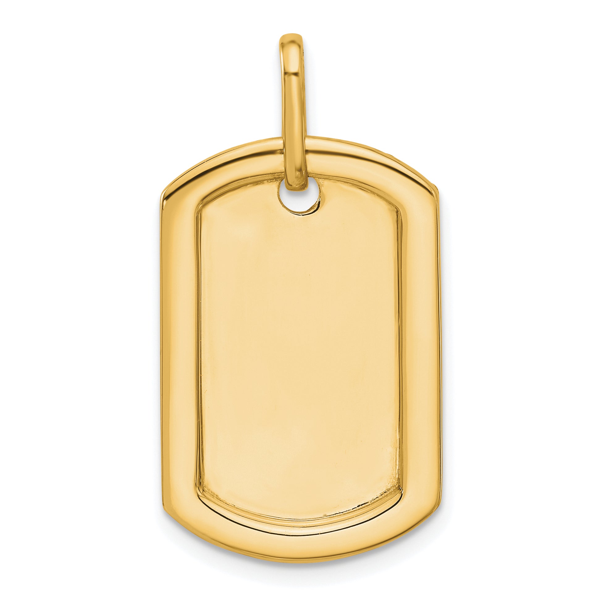 14K gold personalized diamond dog tag pendant detail view - PM9845-055-YA