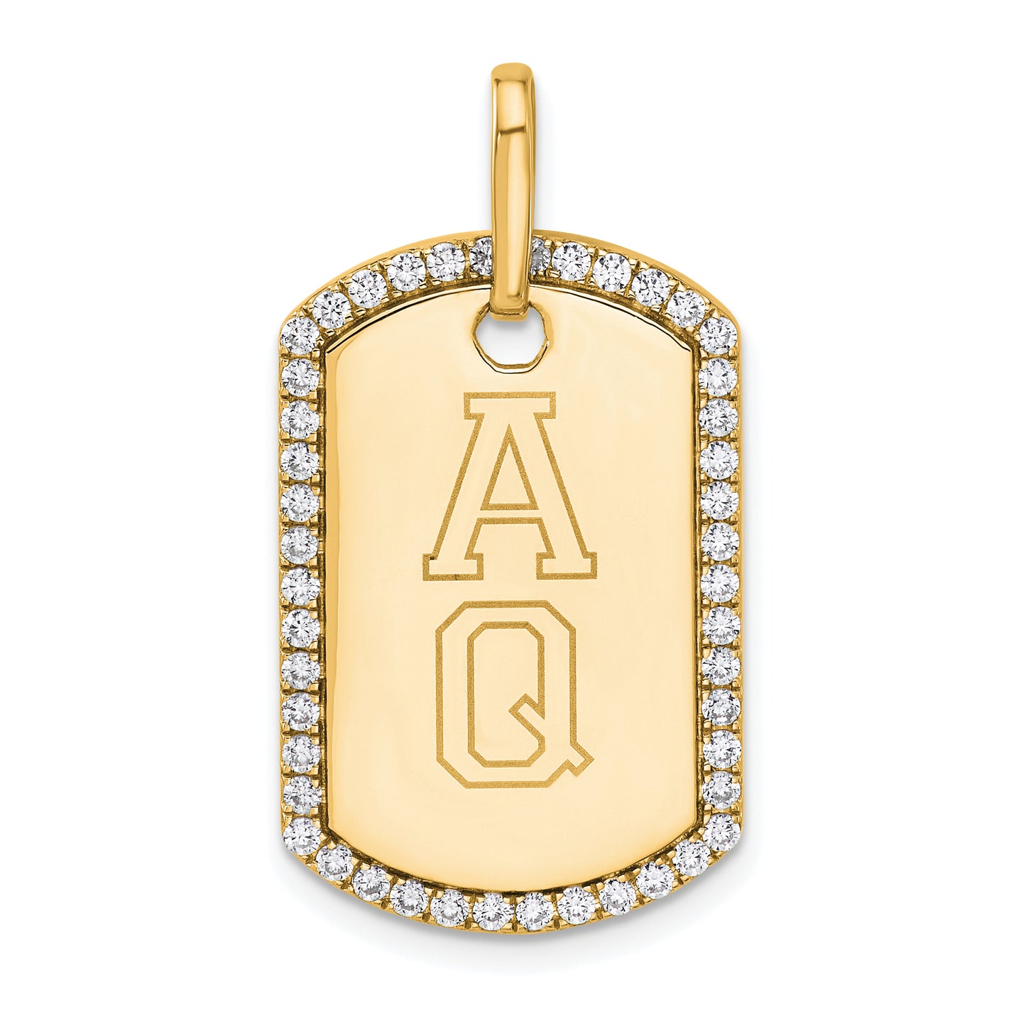 14K gold personalized diamond dog tag pendant engraving example - PM9845-055-YA