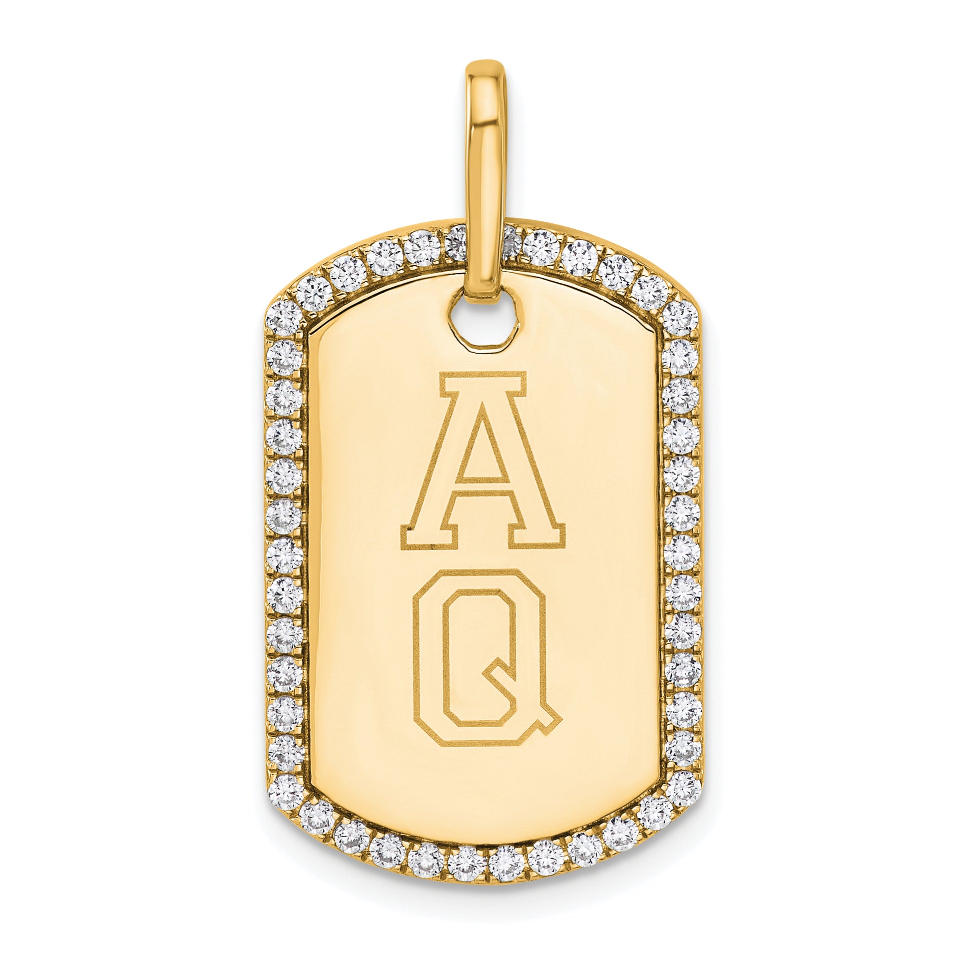 14K gold personalized diamond dog tag pendant engraving example - PM9845-055-YA