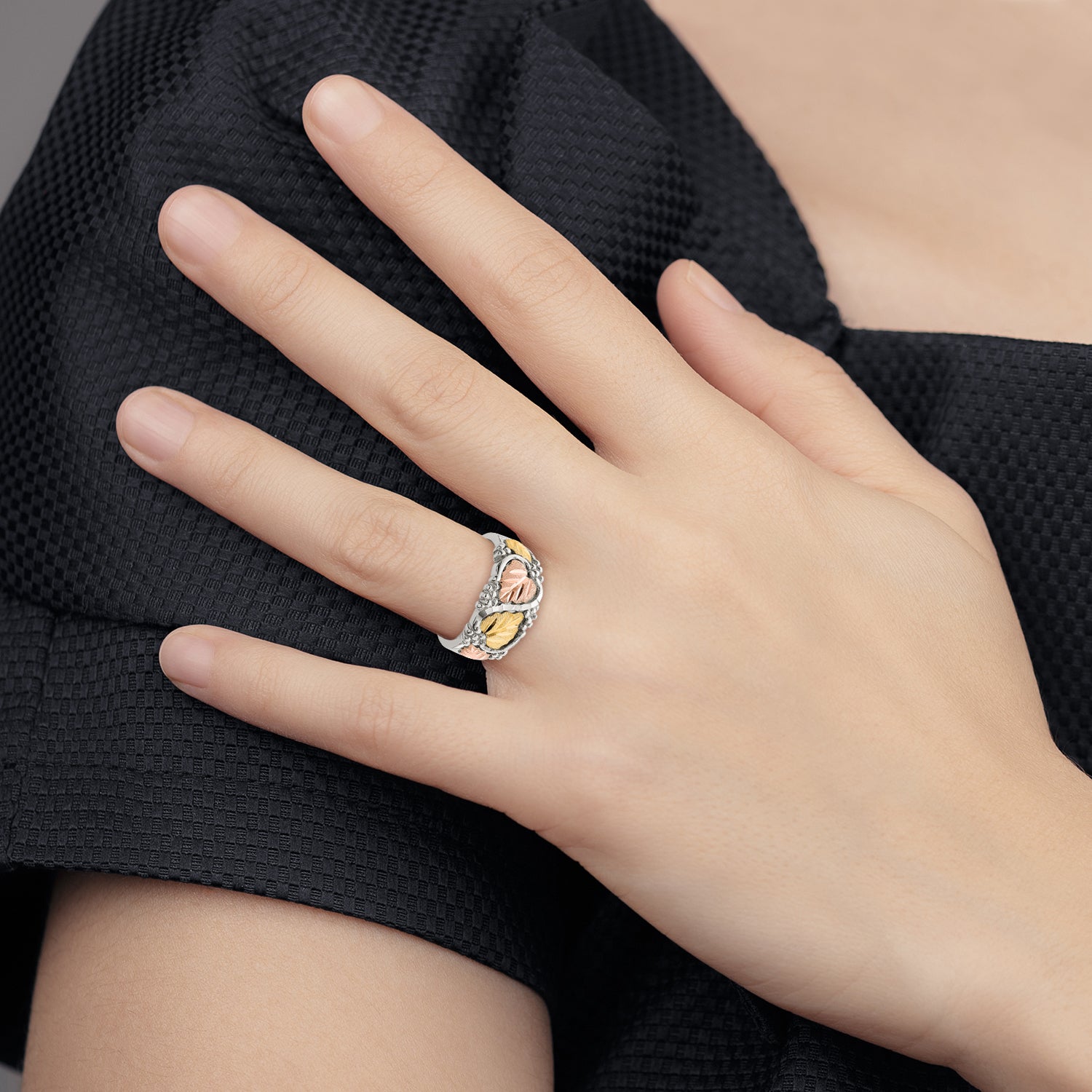 Black Hills Gold Sterling Silver Leaves Ring - scale reference view