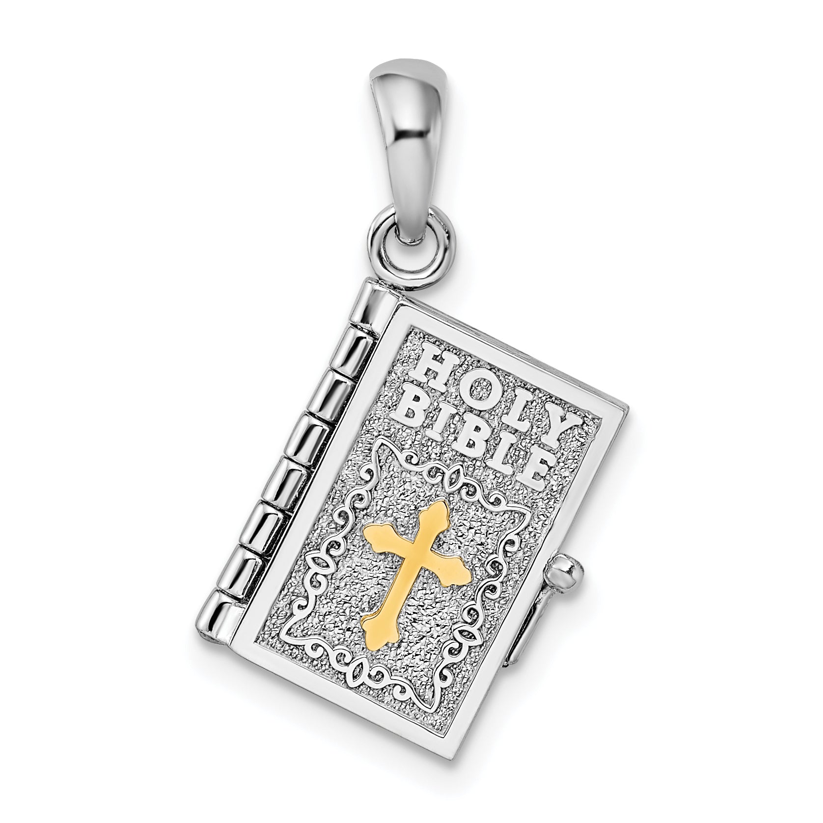 Silver and 14K Gold Two-Tone Lord's Prayer Bible Pendant - main view