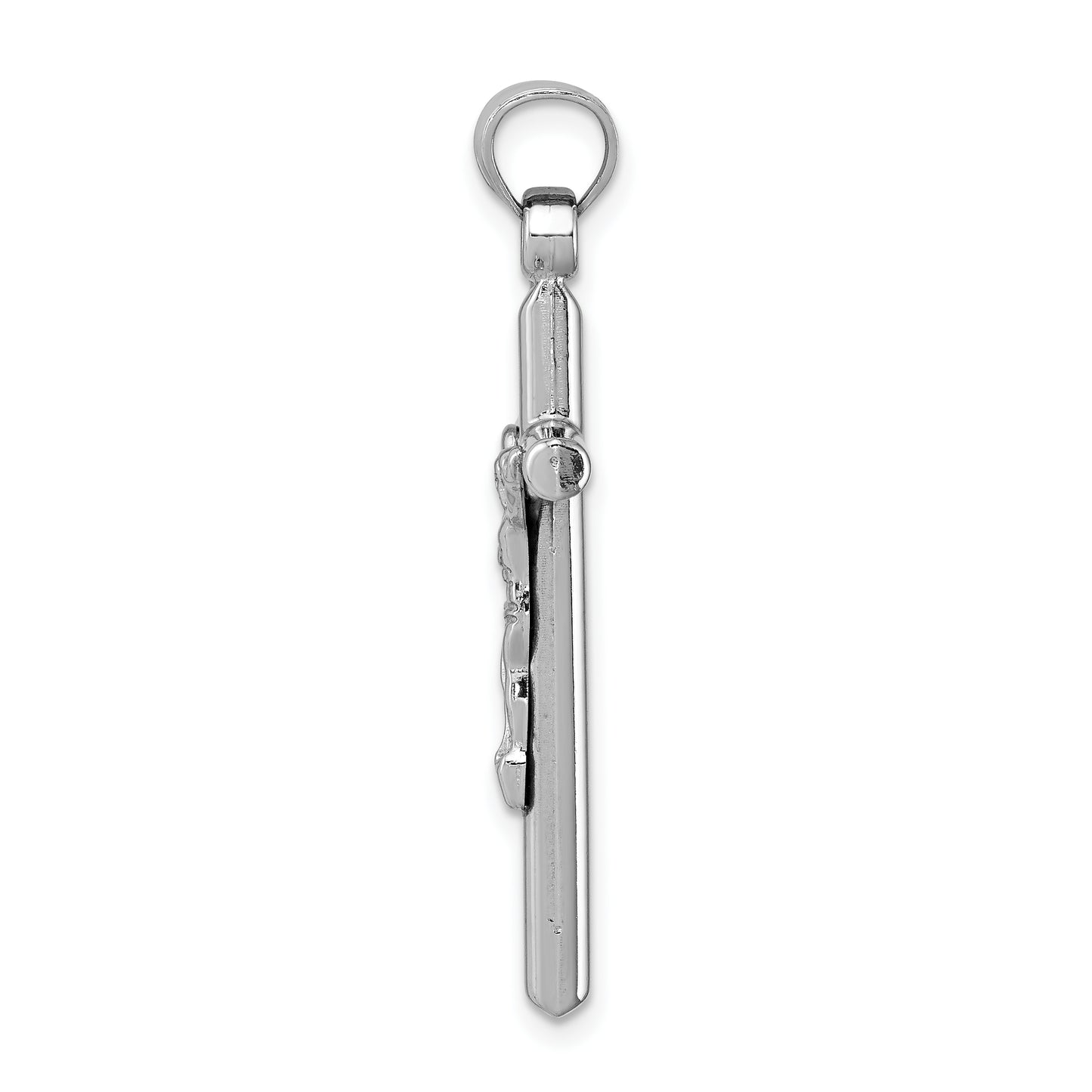 Sterling Silver Rhodium-Plated Crucifix Pendant – Angled Side View