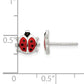 Sterling silver 3/8 inch ladybug stud earrings next to a half inch scale