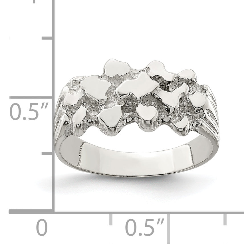 Sterling silver slim nugget ring shown on hand