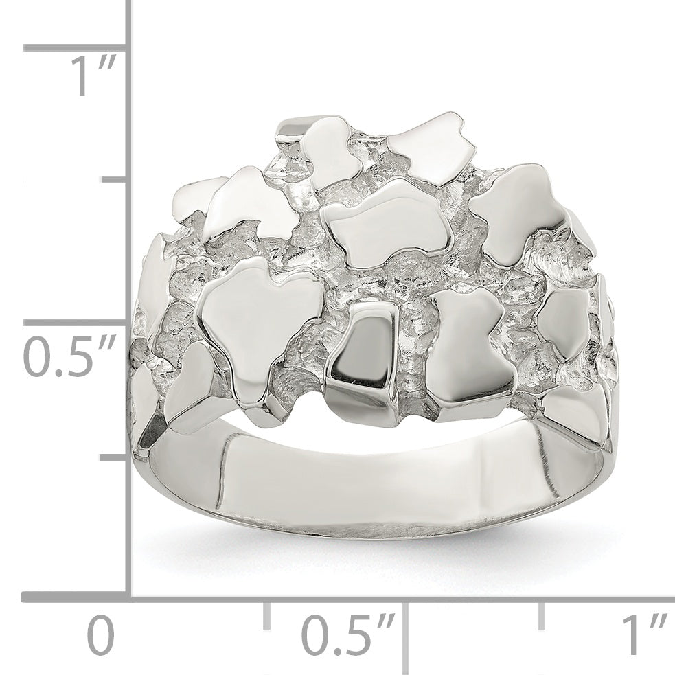 Sterling silver nugget ring shown on hand