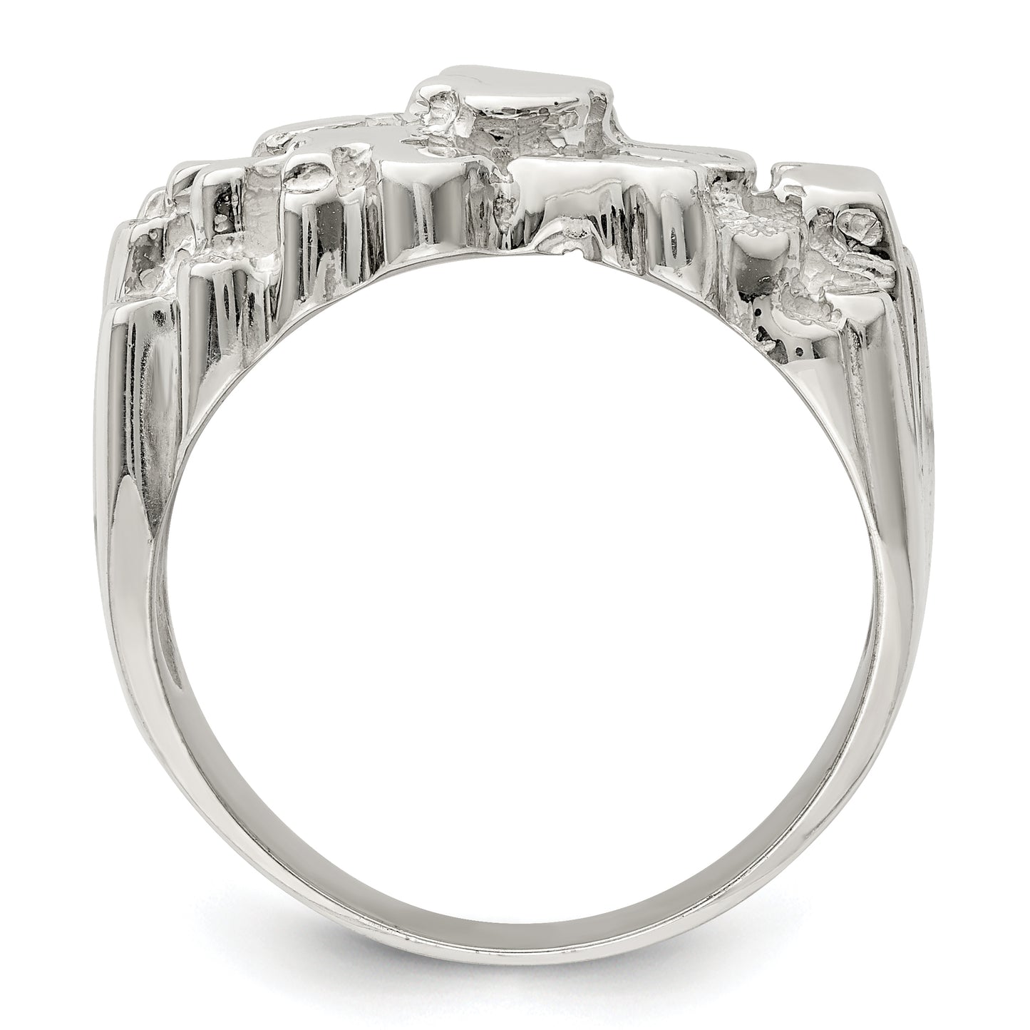 Sterling silver wide nugget ring, angled view