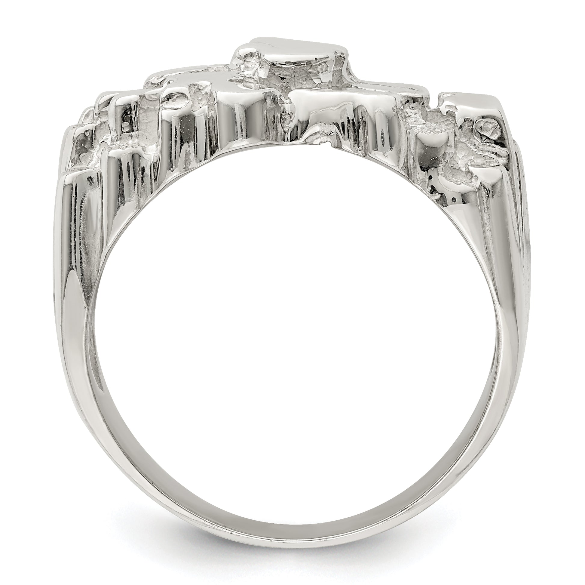 Sterling silver wide nugget ring, angled view