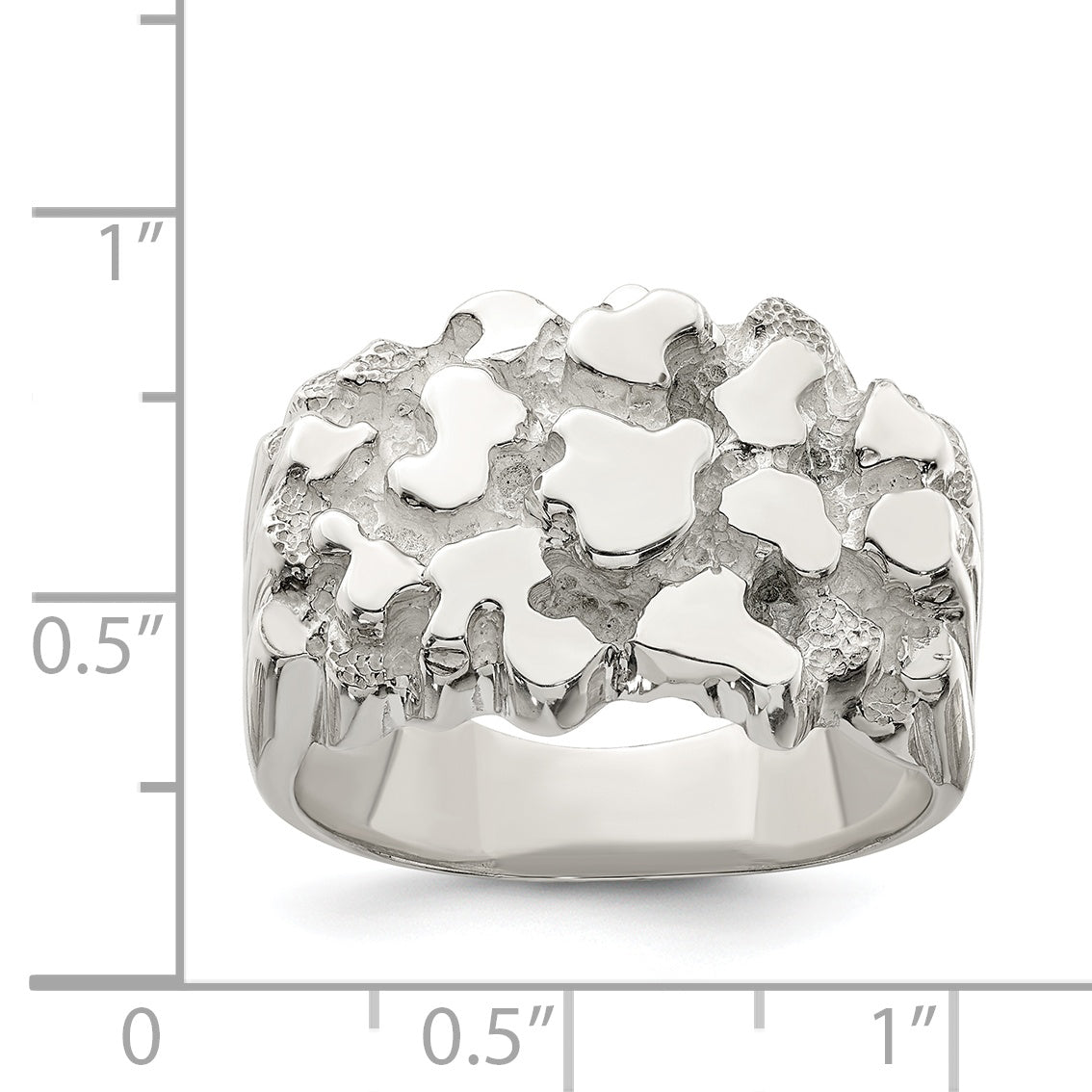 Sterling silver wide nugget ring shown on hand