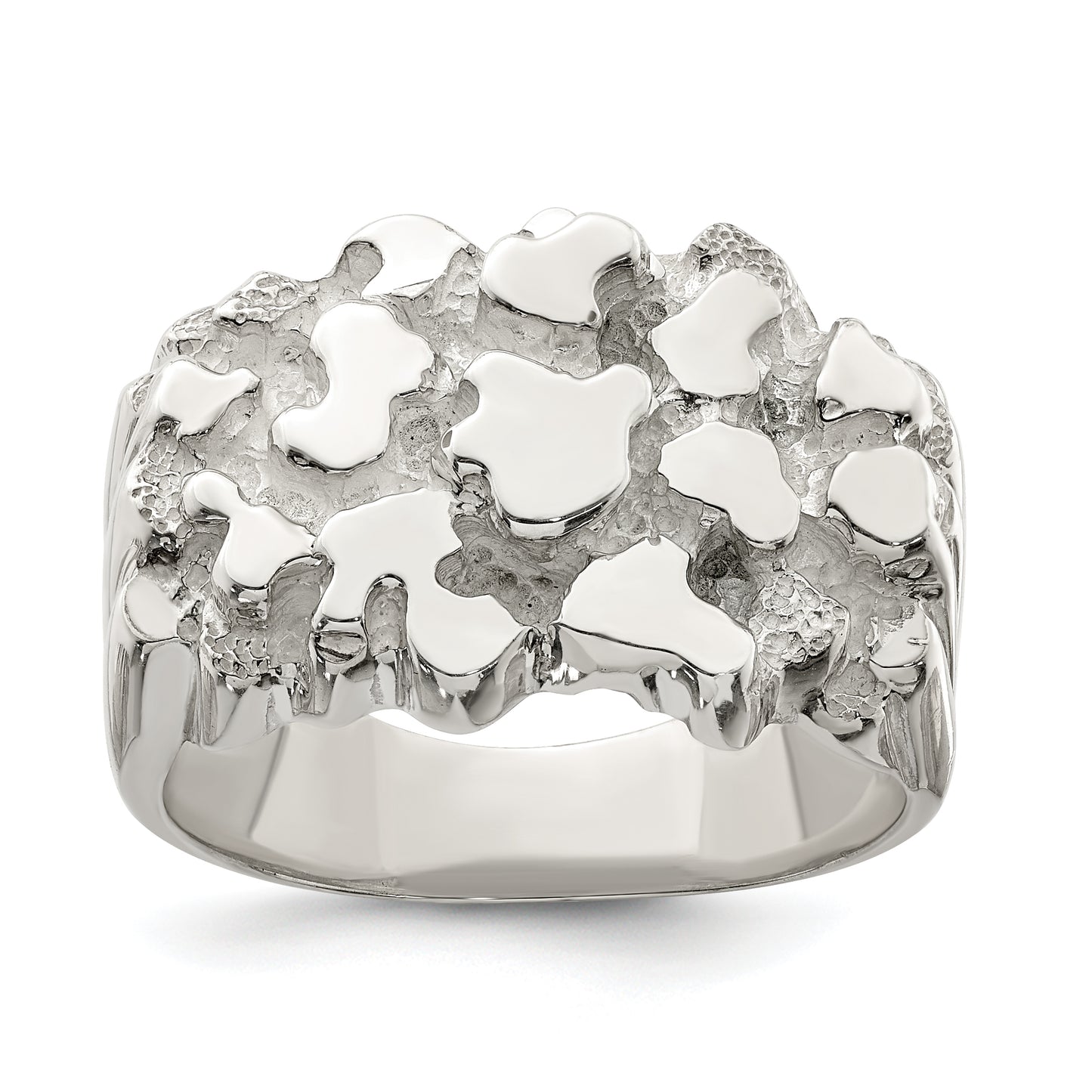 Sterling silver men's wide nugget ring