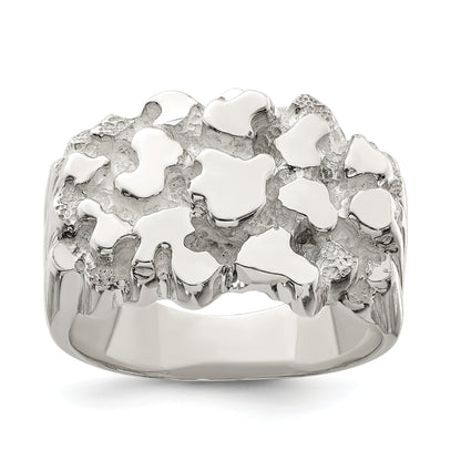 Sterling silver men's wide nugget ring