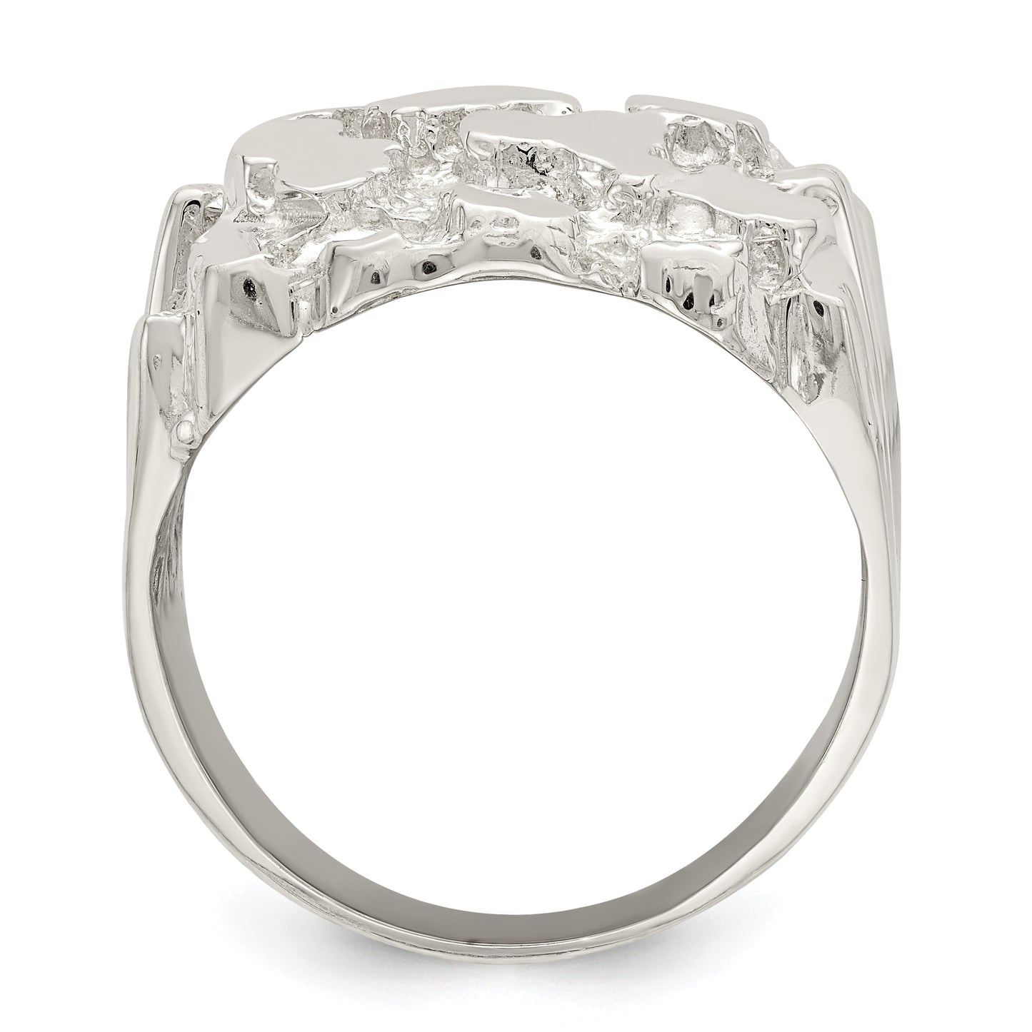 Sterling silver open nugget ring, angled view