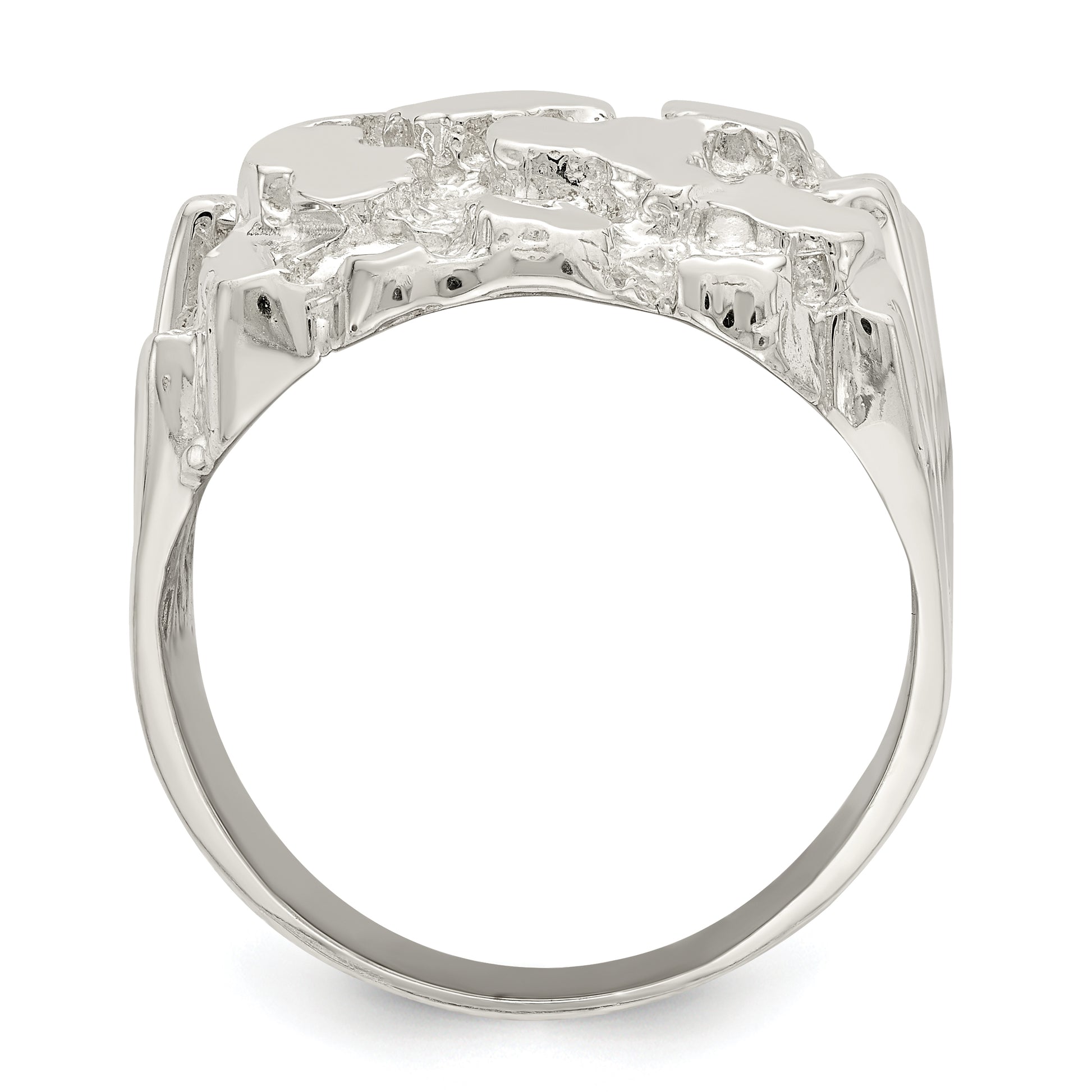 Sterling silver open nugget ring, angled view