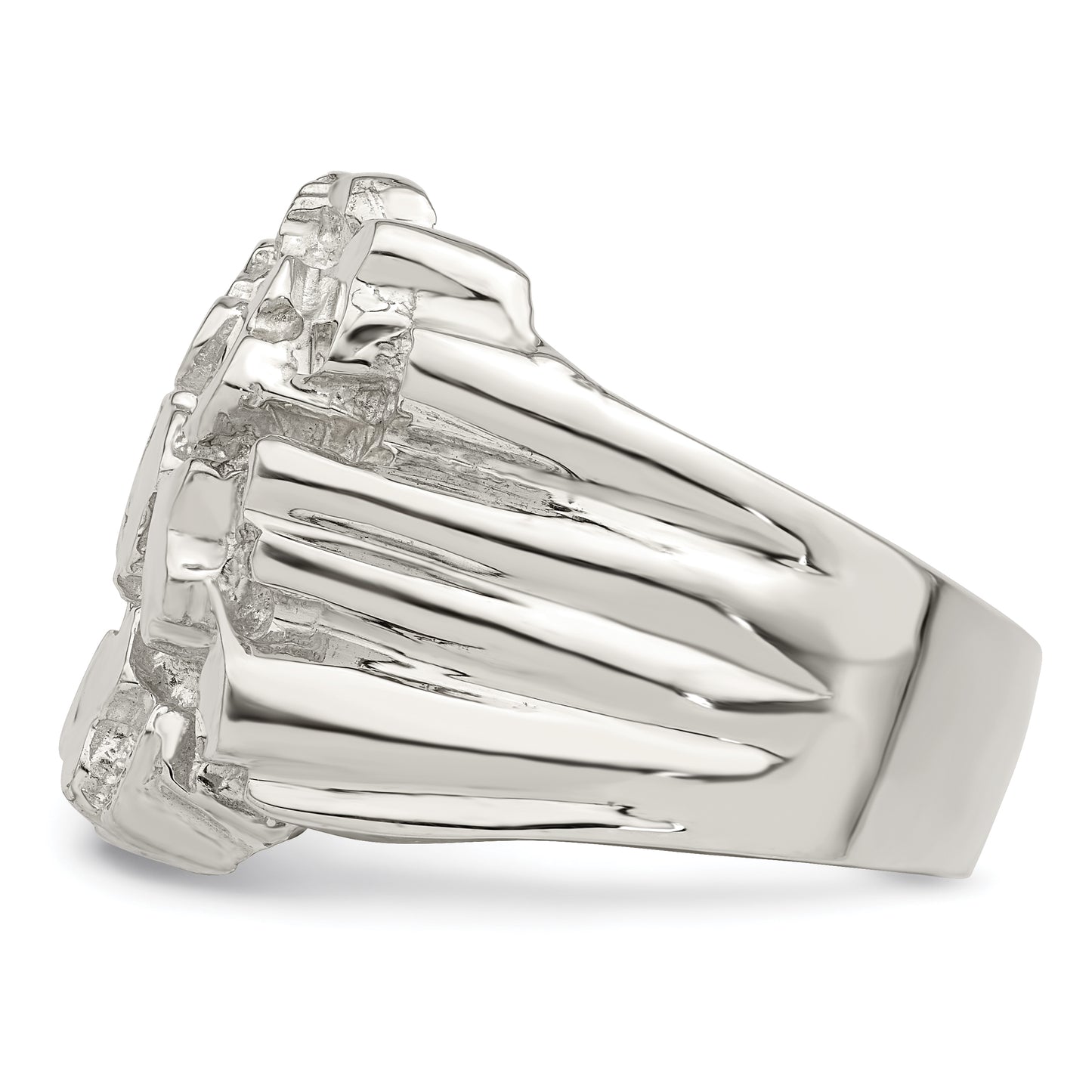 Sterling silver open nugget ring, side view