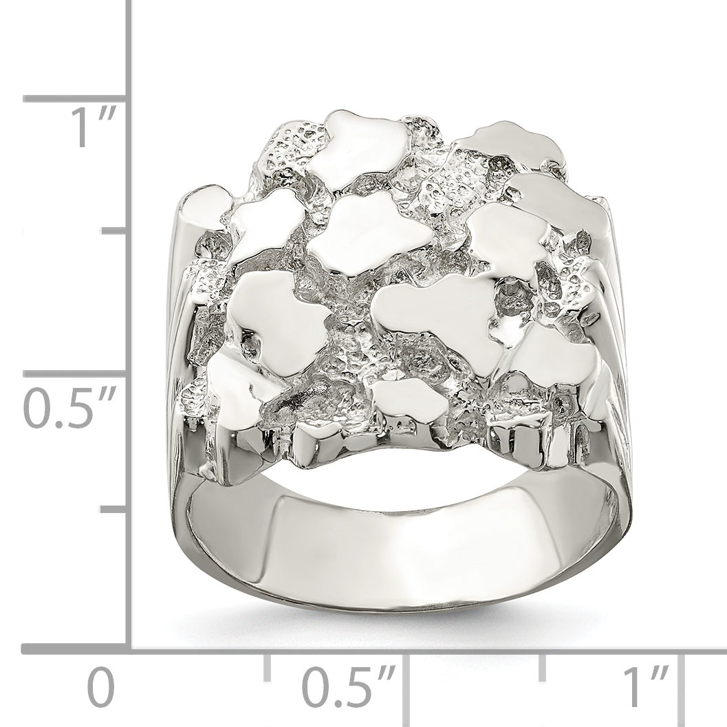 Sterling silver open nugget ring shown on hand