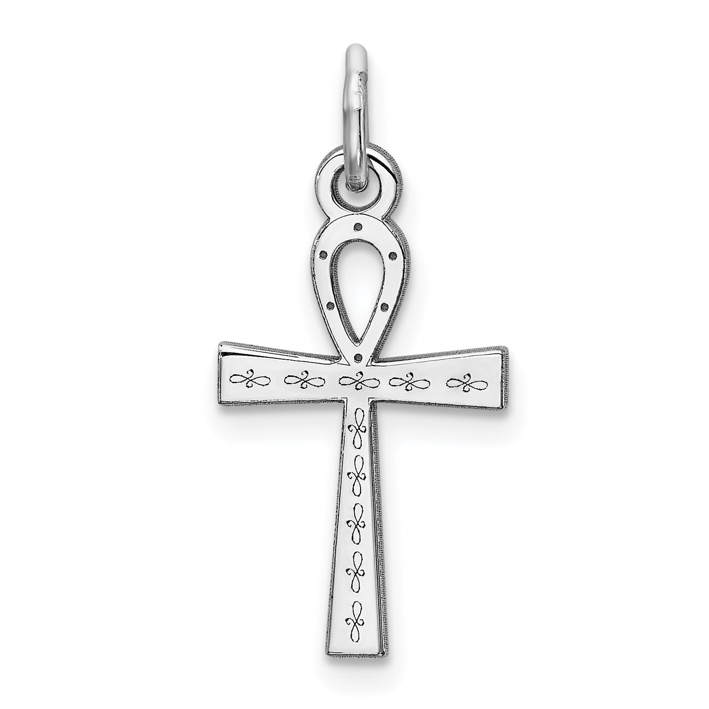 Sterling silver rhodium-plated laser cut ankh cross charm 20 mm - QXR136