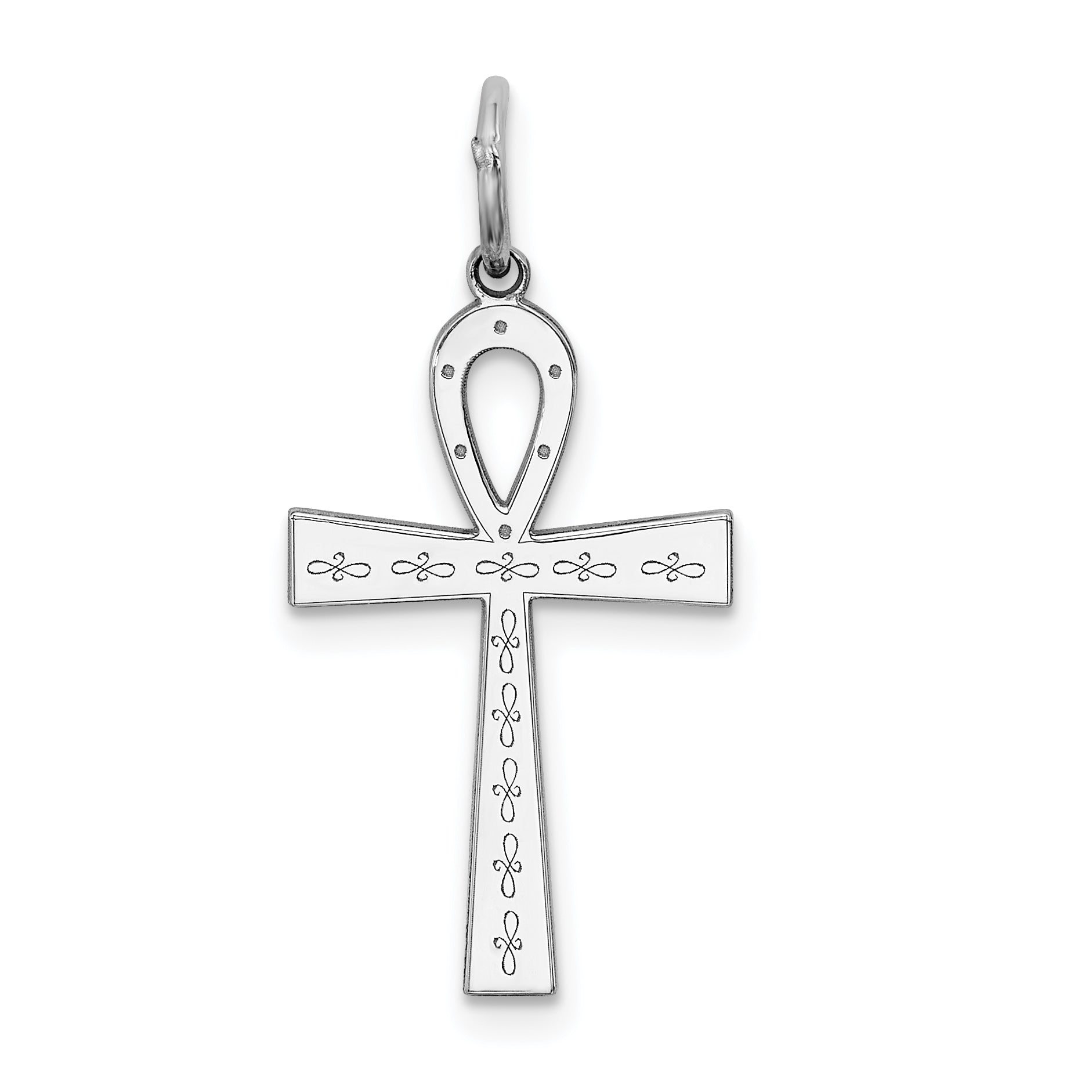 Sterling silver rhodium-plated laser cut ankh cross pendant 25 mm - QXR137