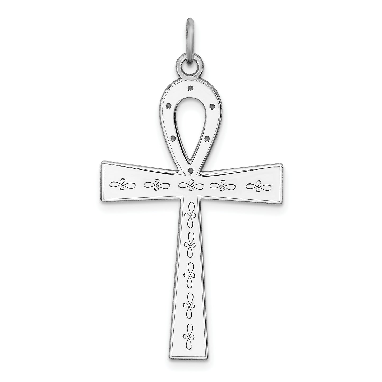 Sterling silver rhodium-plated laser cut ankh cross pendant 38 mm - QXR139