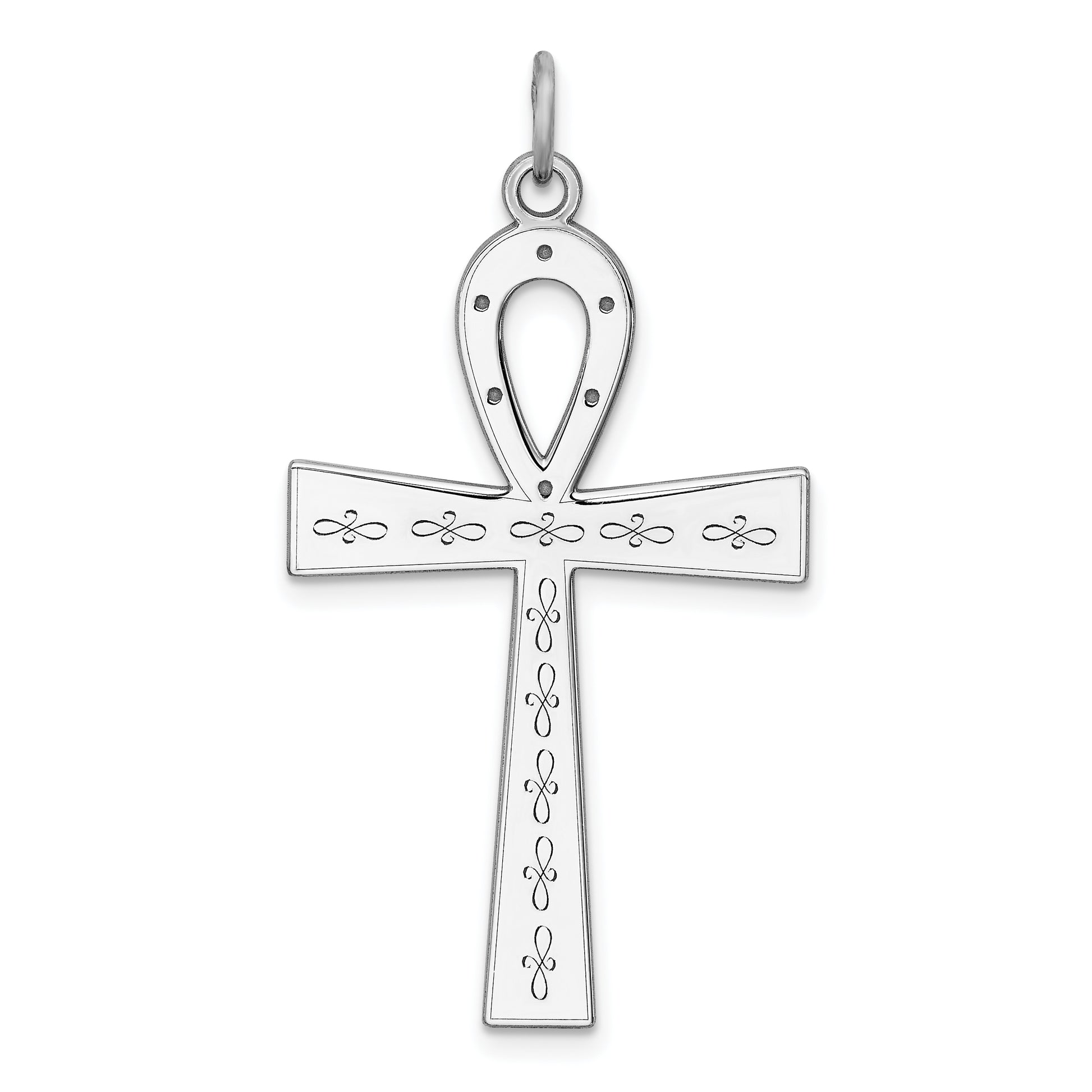 Sterling silver rhodium-plated laser cut ankh cross pendant 38 mm - QXR139