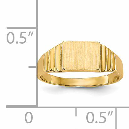 14K Yellow Gold Satin Small Rectangle Signet Ring R522 - shown on hand