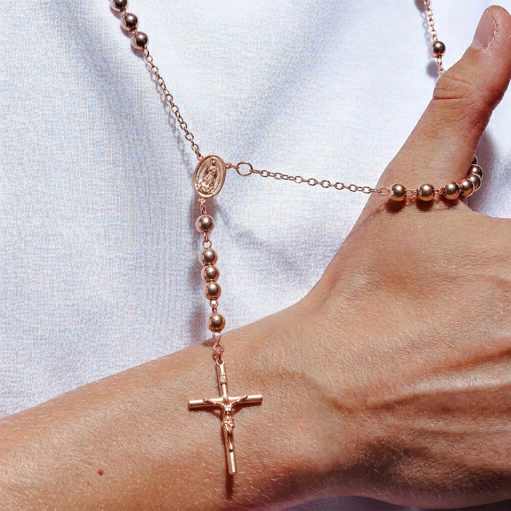 Rose Gold Plated Sterling Silver High Polished Rosary Chain