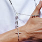 Silver high polished rosary chain, detail shot