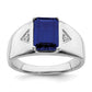 14K White Gold Emerald-Cut Lab Sapphire and Diamond Mens Ring RM6658