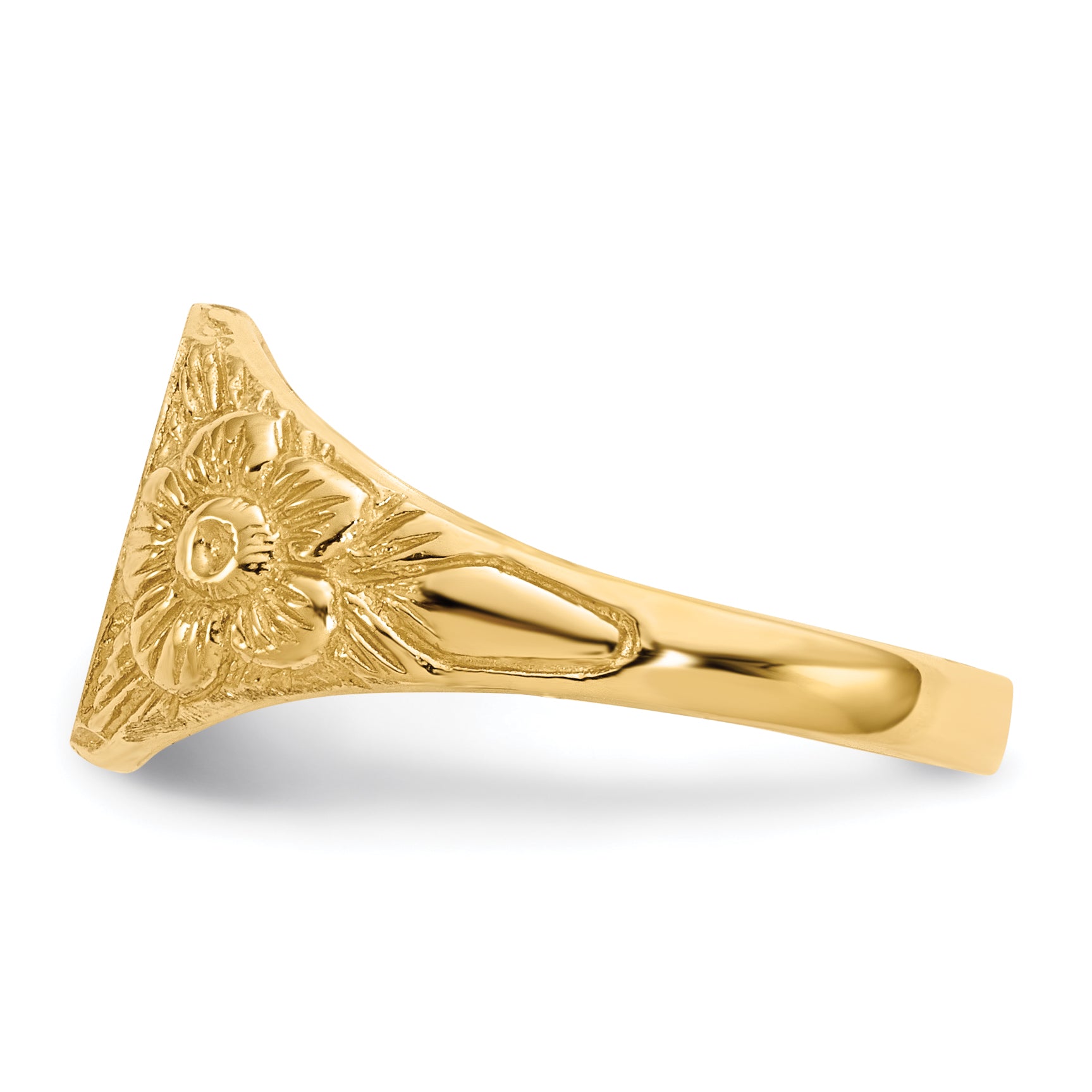 14K Yellow Gold Floral Oval Open Back Signet Ring RS168 - alternate view